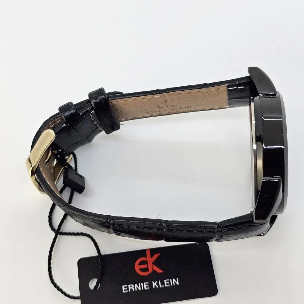 Ernie Klein 38MM Men’s Watch Blue Dial Black‎ Case Day Date Black Leather Bands
